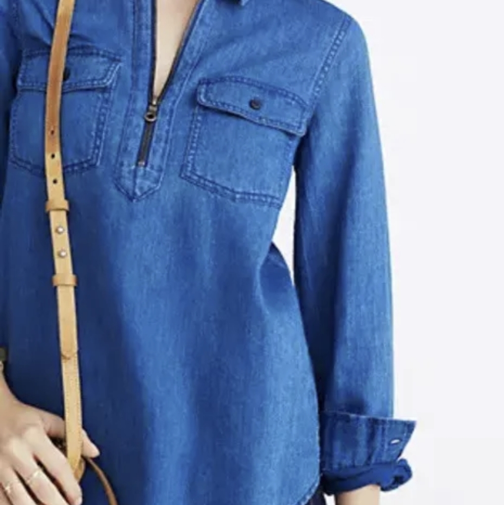 Madewell Indigo Popover Shirt Top Zipper Size Small